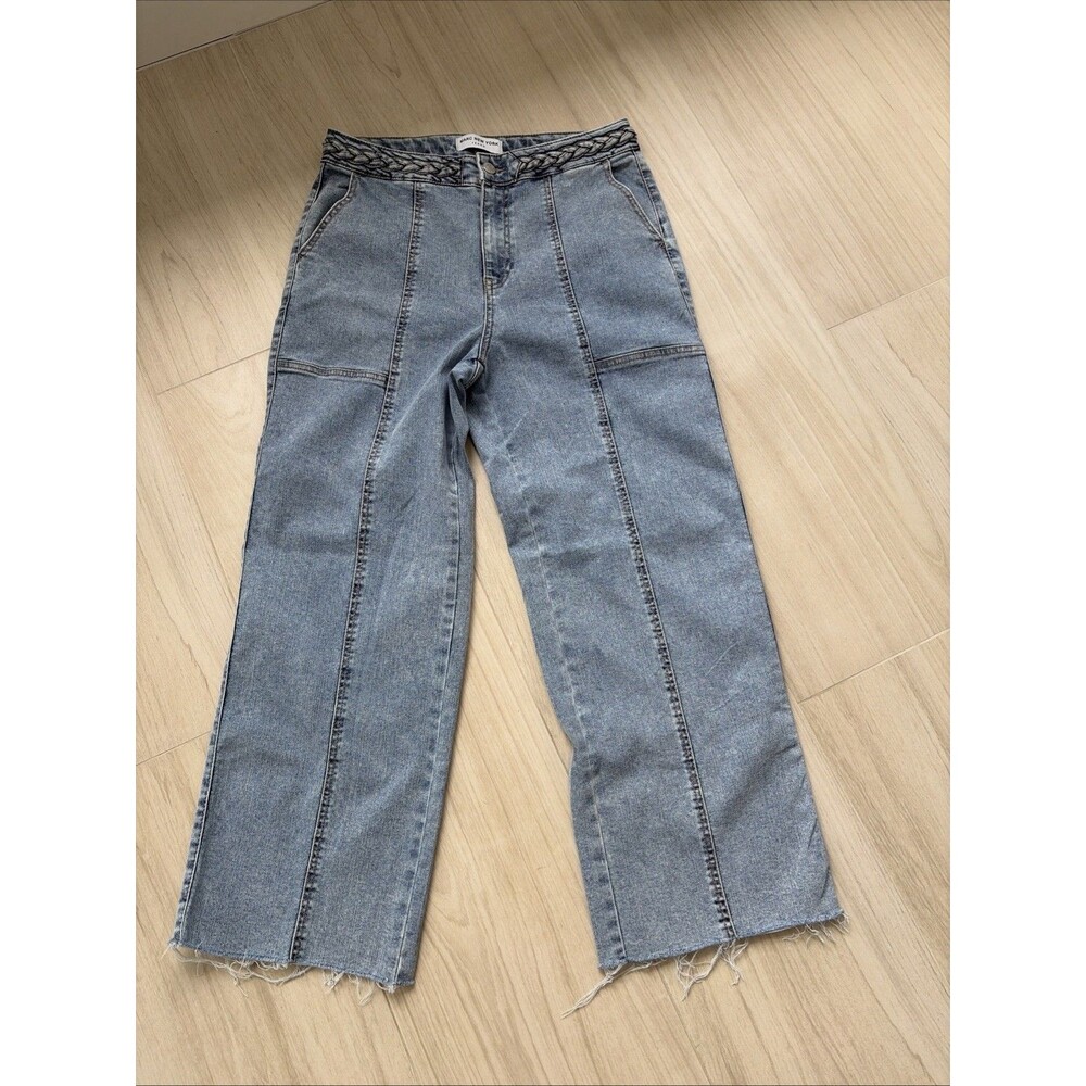 Marc New York Jeans Size 10 Braided Waist Wide Leg Crop Denim High Rise Raw Hem